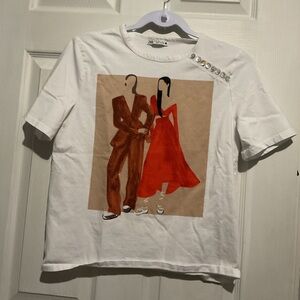 Zara White Tee with Artistic Print